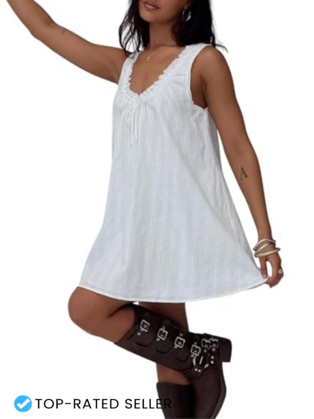 Womens Lace Trim Babydoll Tank Mini Dress Y2k Sleeveless Backless Sundress